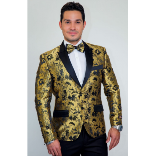 Gold Tapestry Floral Slim Fit Tuxedo Jacket